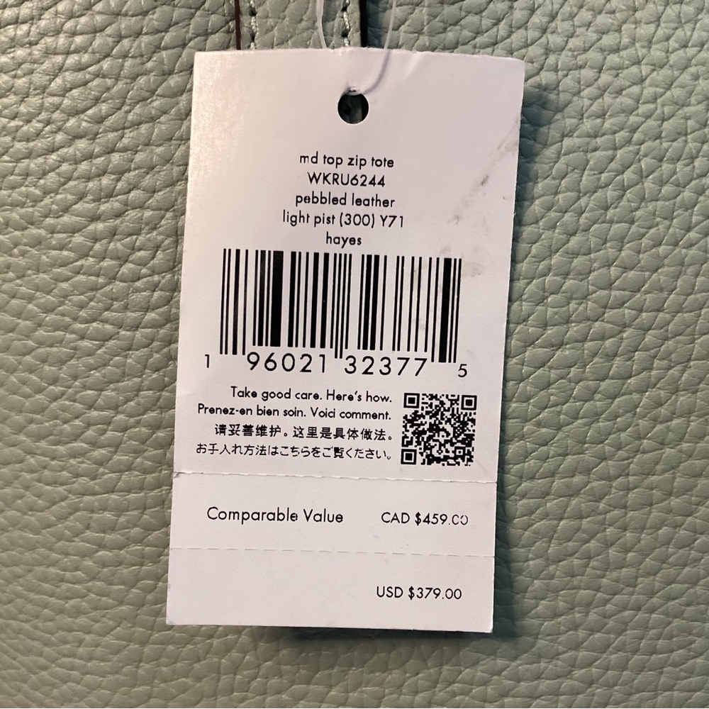 Kate Spade NWT sea foam green pebbled leather tote with bow tie tassel on front - Picture 3 of 15